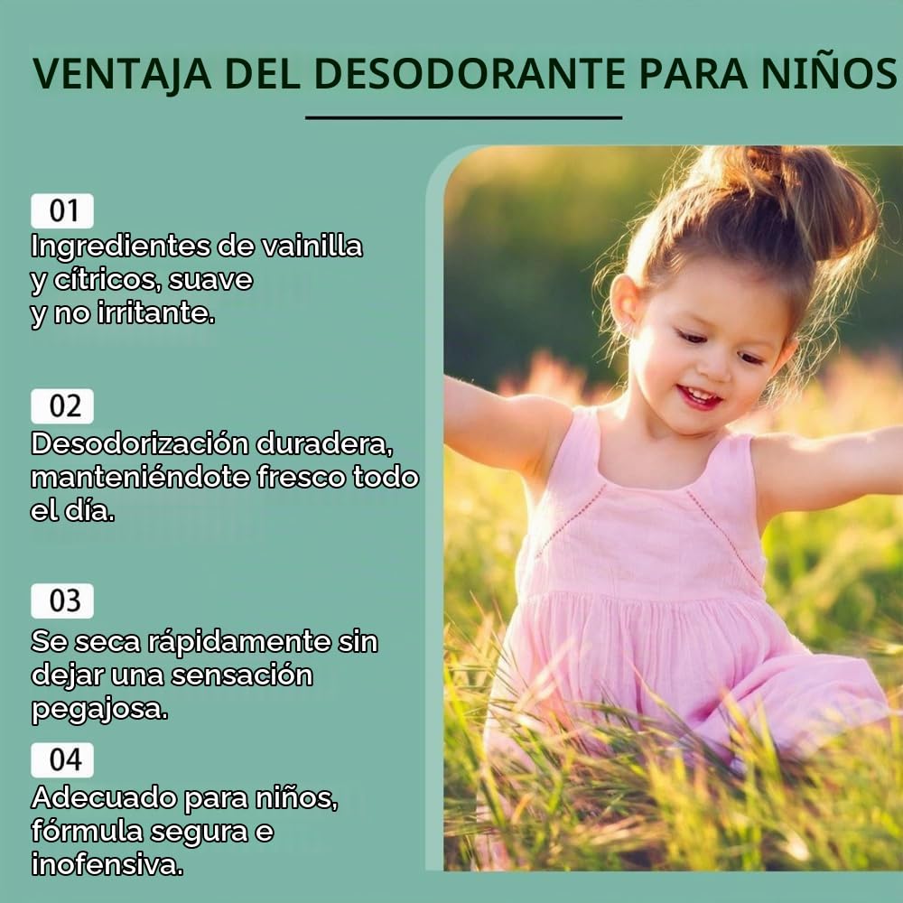 Desodorante Infantil Para Niñas Y Adolescentes, Desodorante Antitranspirante Con Una Fragancia Agradable Y Natural, Hipoalergénico, Con Ingredientes Naturales, Aroma A Vainilla Y Cítricos (1pcs)