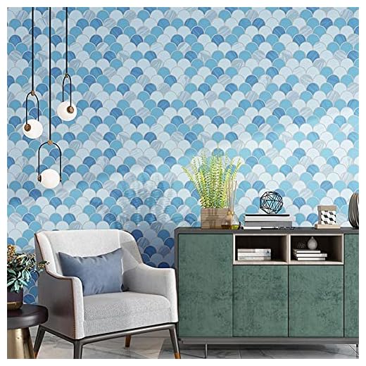 Väggklistermärke Modern heminredning geometriska blå mosaik väggpapper rullar, grå non-woven tapet sovrum vardagsrum möbler dekoration vägg 3D Bakgrund (Color : WP998 C, Dimensions : 10m x 53cm)