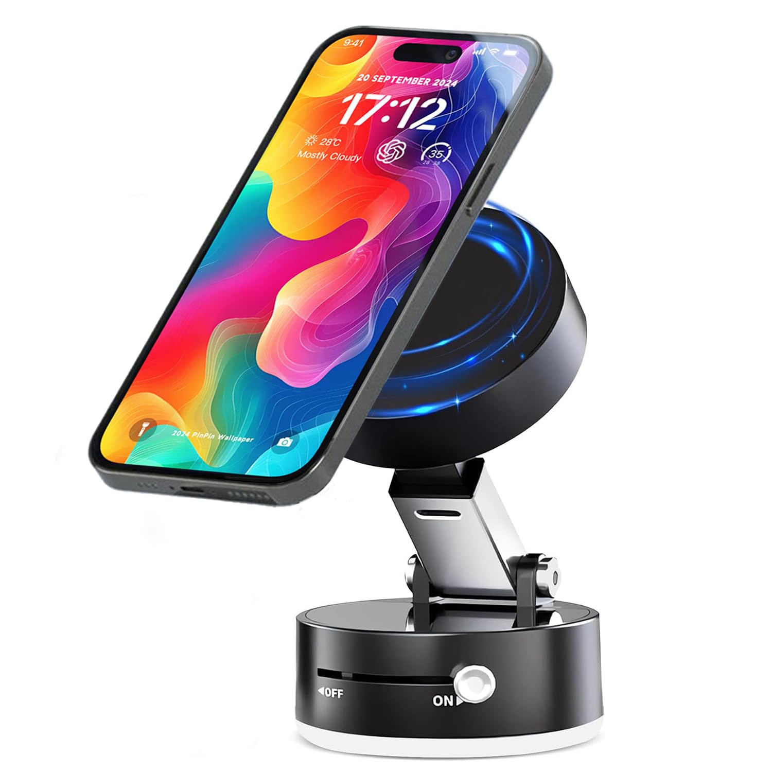 Elfora Magnetic Phone Holder| Portable Hand-Free Mount for Dashboard & Vent Mounting| Multi Angle Adjustable and Strong Vacuum Suction| Compatible with iPhone 13/14/15/16 and All Android Phones(Black)-image-7