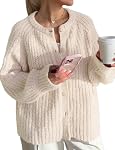 Cardigan for Women Open Front Chunky Knit Sweater Long Sleeve Button Down Casual Outwear Coat Crewneck Knitwear