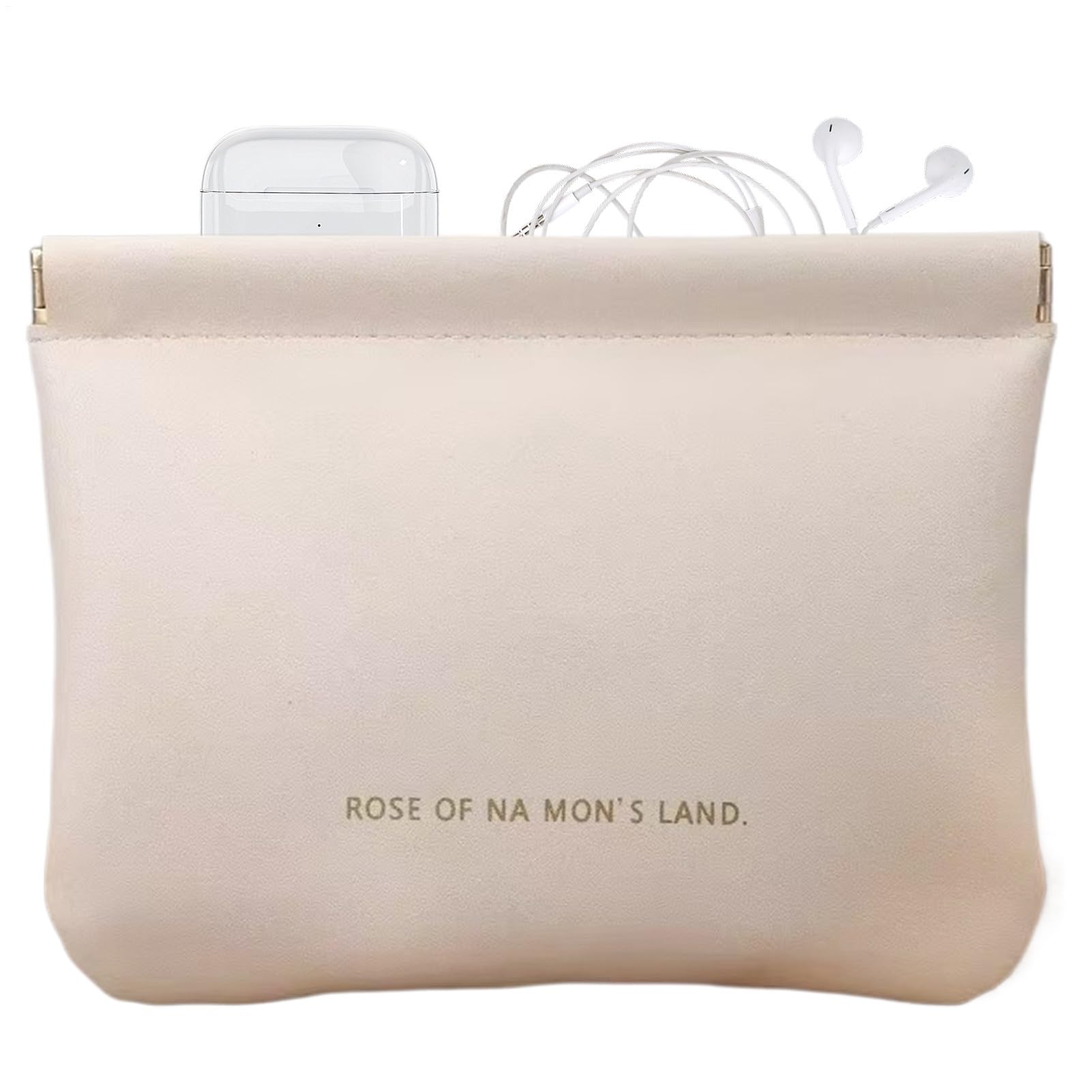 Small Pouches, Pu Leather Headphone Storage Bag with Snap Closure, Lightweight Waterproof Coin Purse, Accessories Travel Pouch for Home, Work, White, Large, 7.09 Inches