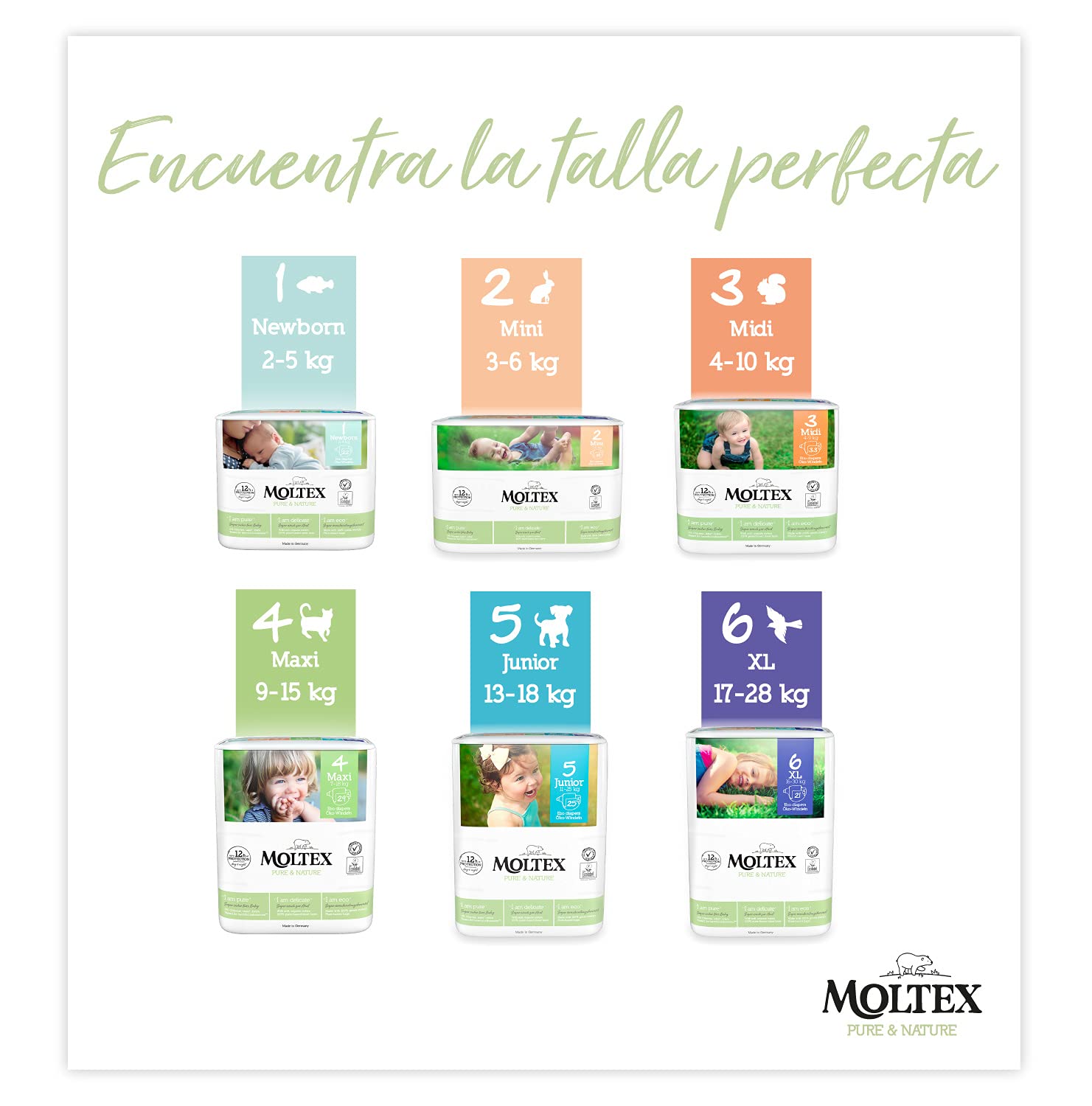 Moltex Pure & Nature Pieluchy ekologiczne, rozmiar 6 (17-28 kg), 140 pieluszek (4 worki po 35 sztuk), białe z nadrukowanym wzorem