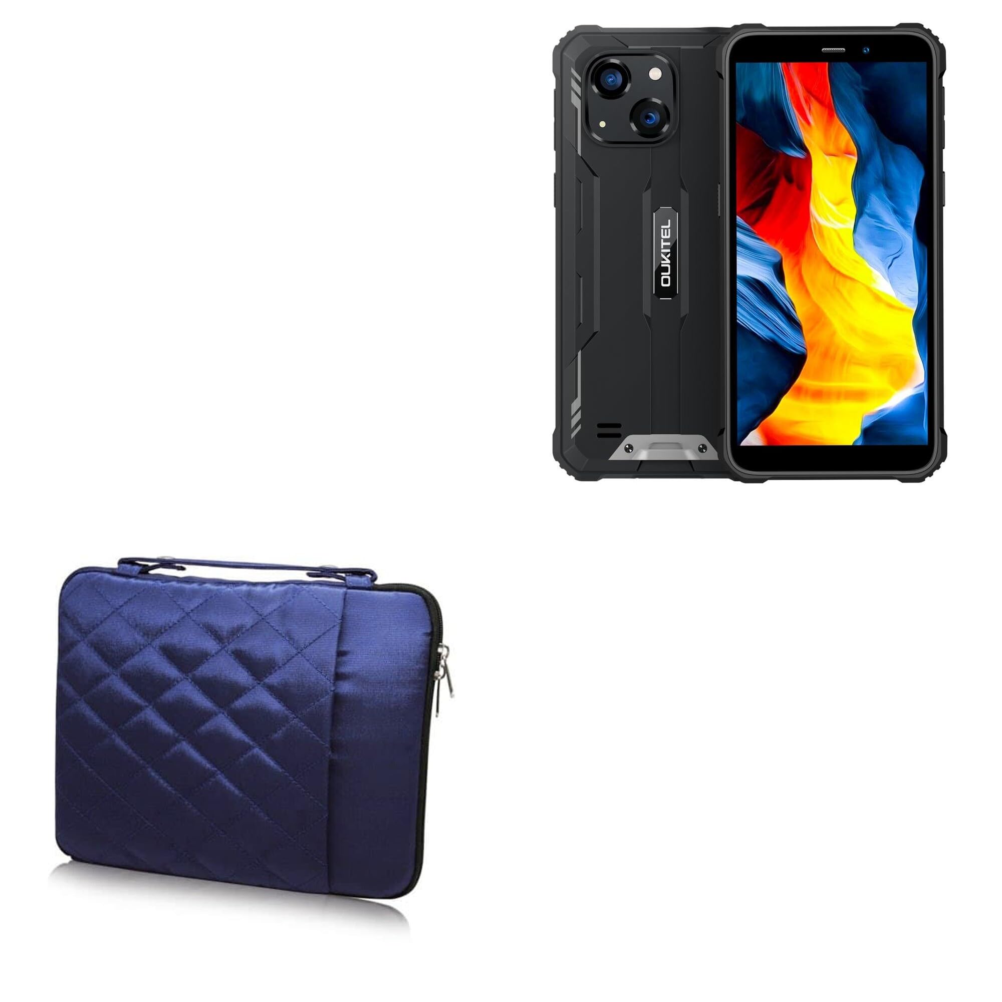 BoxWave Case Compatible with Oukitel WP32 - Quilted Carrying Bag, Soft Synthetic Leather Cover w/Diamond Design - Navy