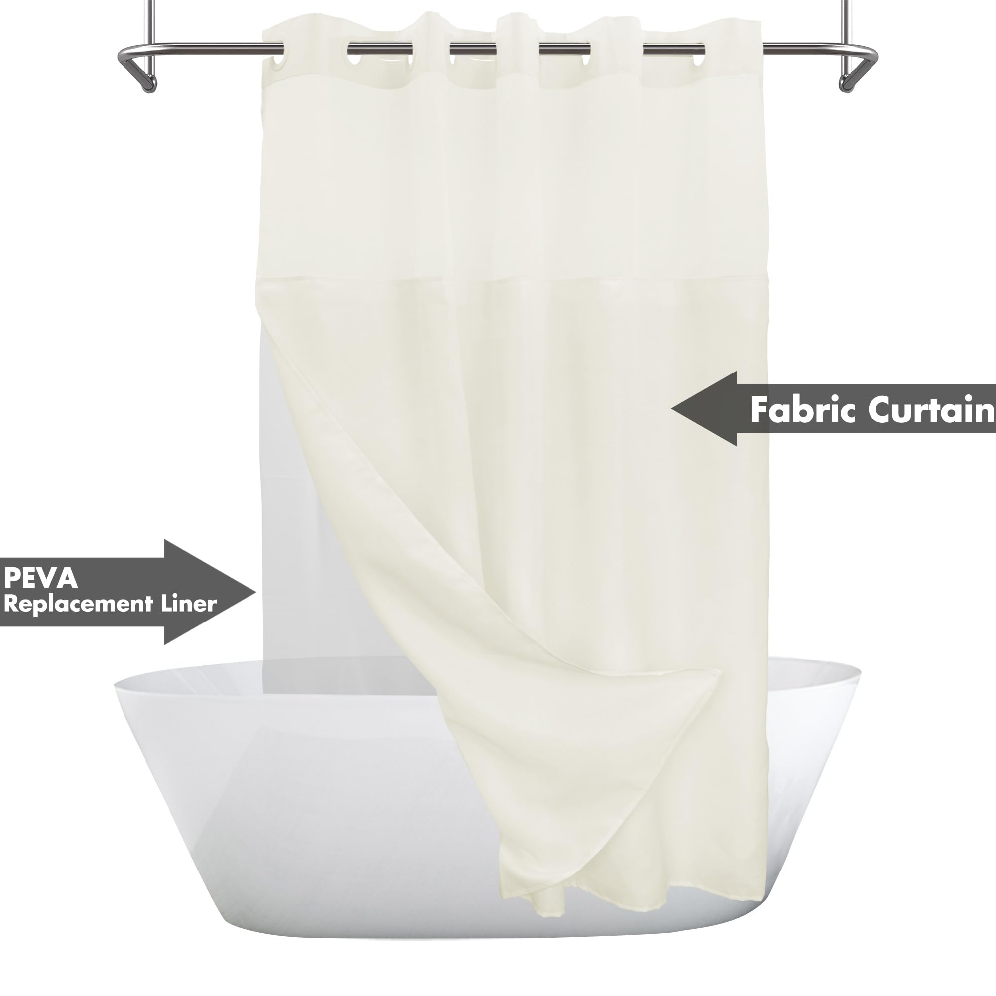 River Dream No Hook Slub Textured Shower Curtain with Snap-in PEVA Liner Set, 71" x 74"(72") - Image 2