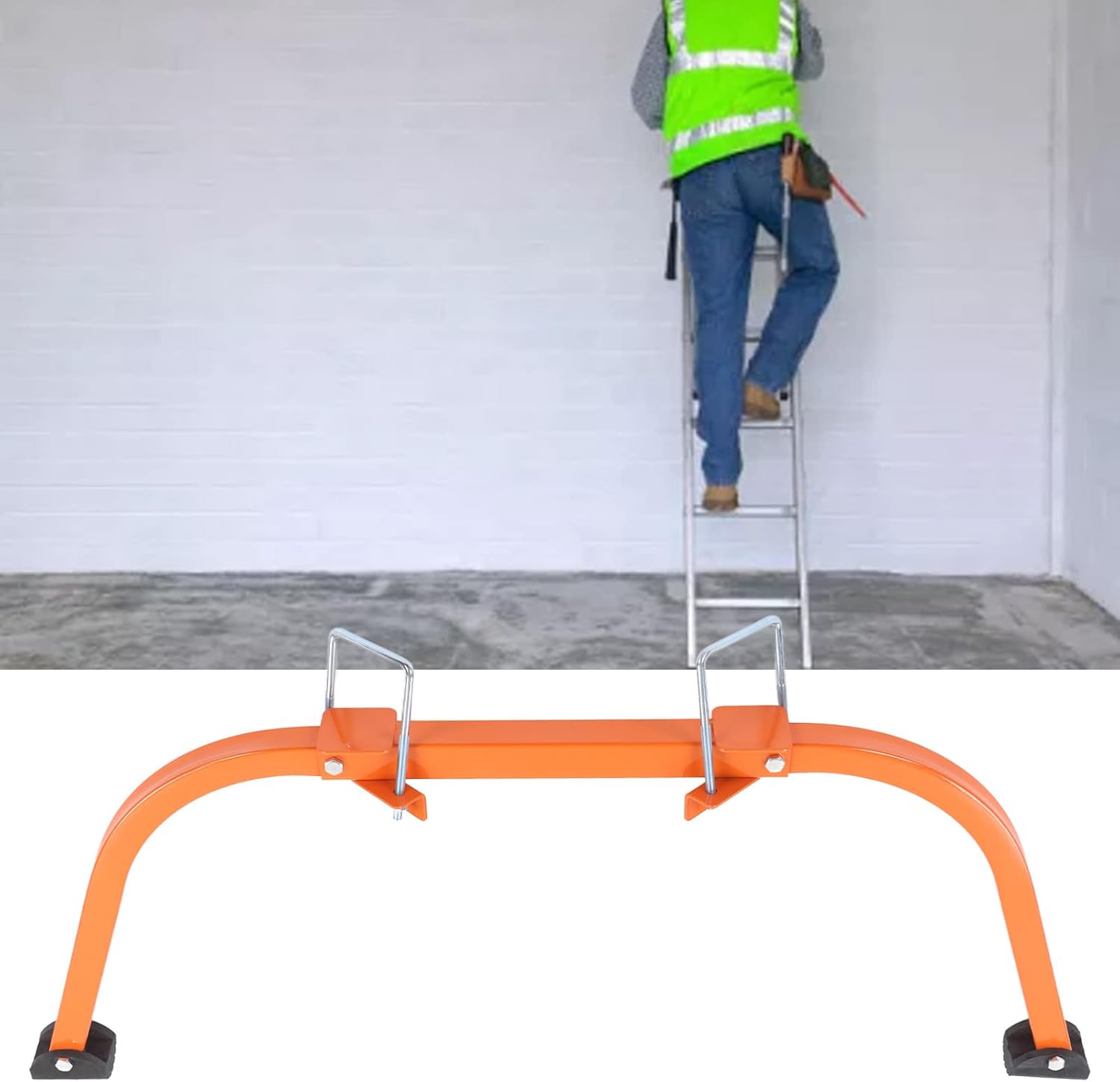 Ladder Stabilizer, Ladder Roof Hook Aluminum Alloy Stable Stabilizer with Non - Slip Rubber Bottom pad for Height Work Orange