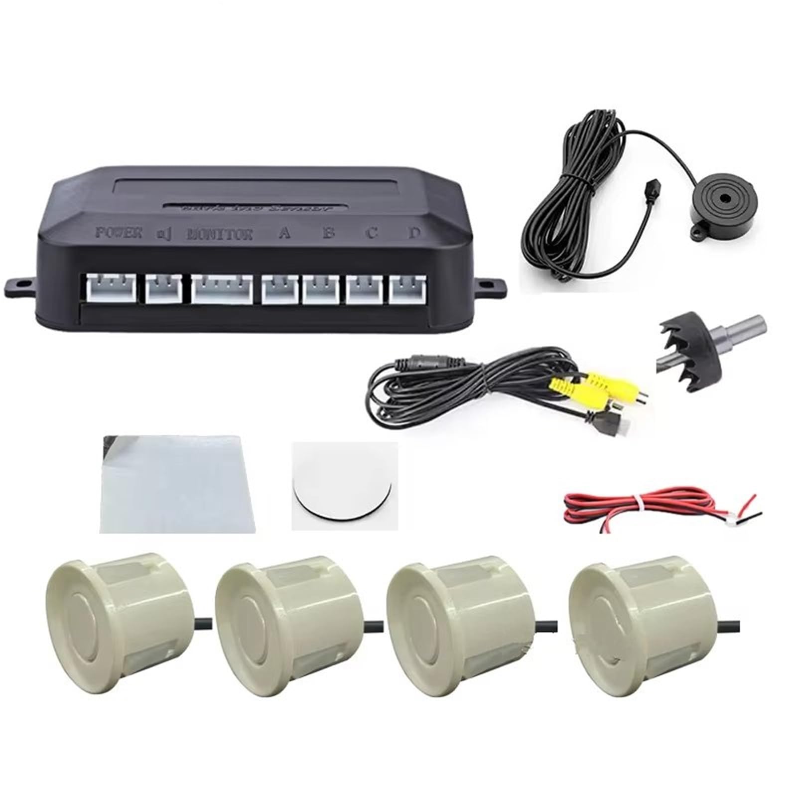 Ayuda de Ondas sonoras CVBS AHD Video Parking 4 sensores Coche Respaldo inverso zumbador Trasero Monitor de Radar Soporte Sistema prevención colisiones en(KZ-033-PEARL White)