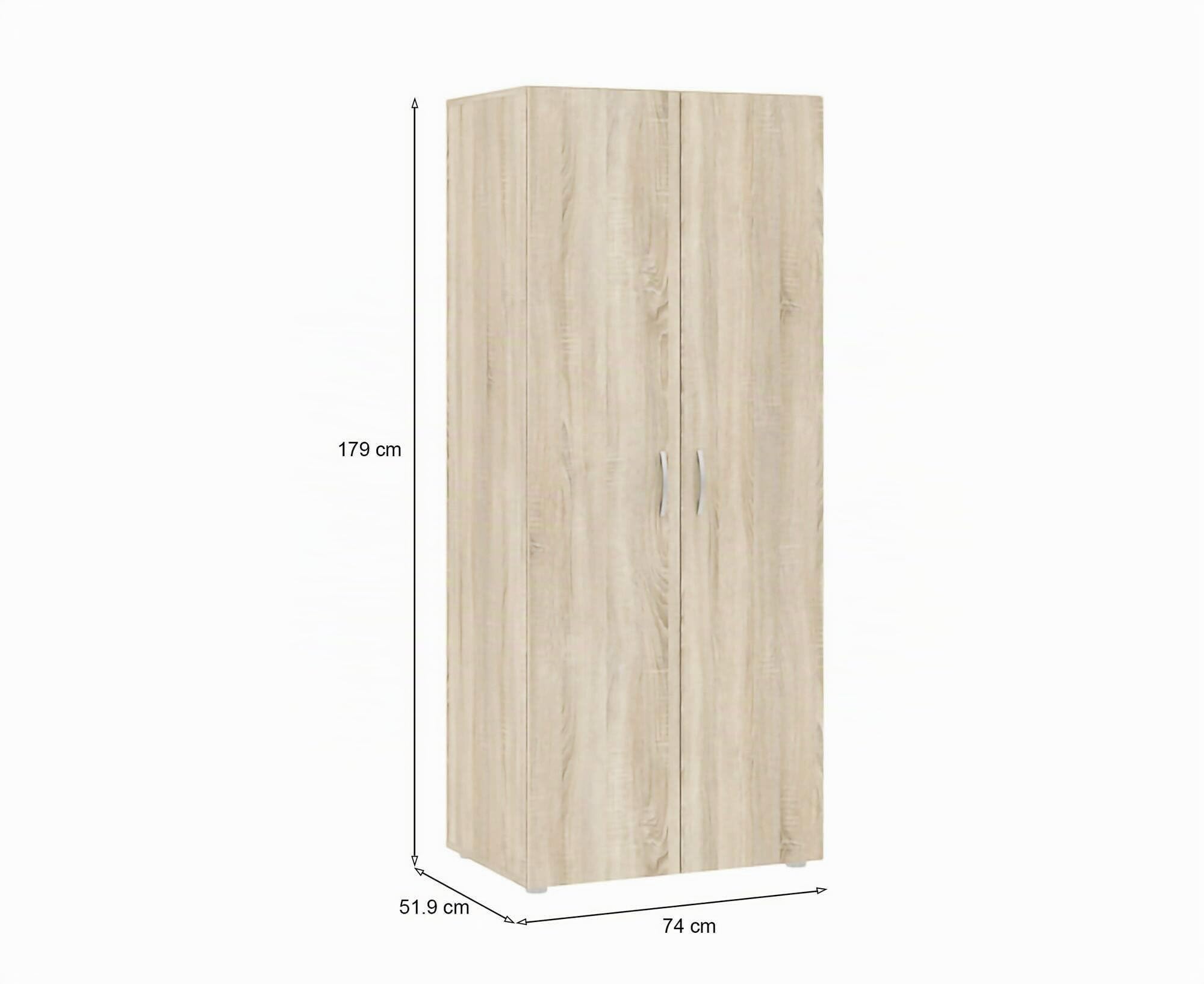 Dmora - Guardaroba 2 ante Cork, Mobile camera da letto, Cabina armadio portabiti, Armadio appendiabiti, 74x52 h179 cm, Rovere
