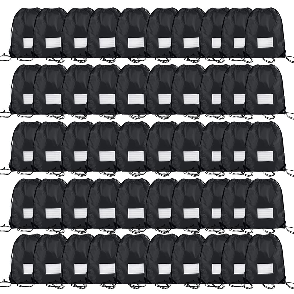CODOBON 50 Pack Drawstring Bags,Bulk Draw String Backpack, DIY Gym Sports Cinch Bag Sackpack for Women Men, Black