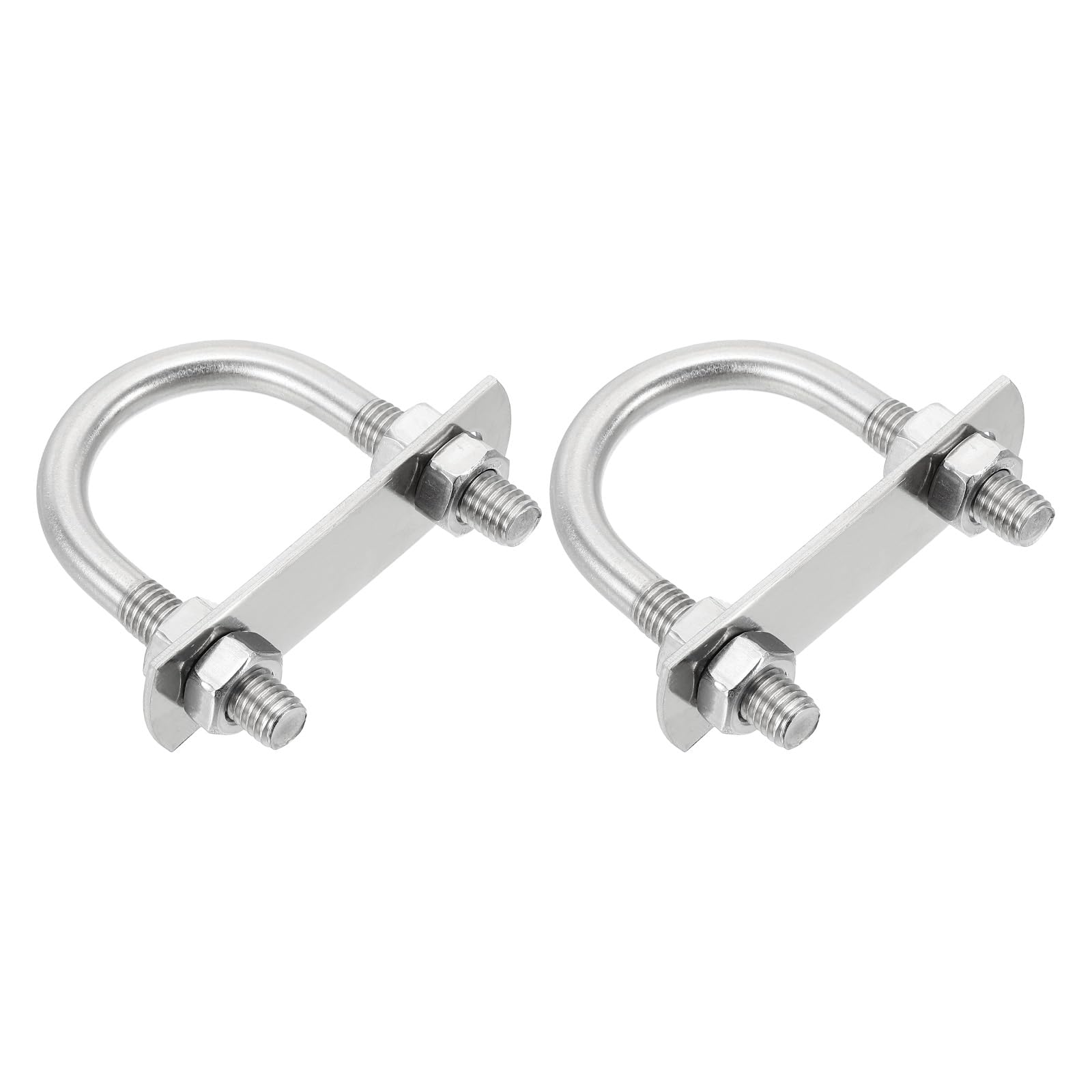 sourcing map M8 U-Bolts, 2 Sets 38mm(1.5") Inner Width 65mm Length 304 Stainless Steel Round Bend U Clamp with Nuts and Plates for Ski Boat, Fishing Boat