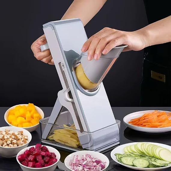 Orret Home Professional Push Grater Chopper – 3 Blade Stainless Steel Cutting, Mandolin Chopping and Grating Tool – Ergonomic Design for Vegetable, Fruit, Cheese, Salad and Practical Kitchen Use
