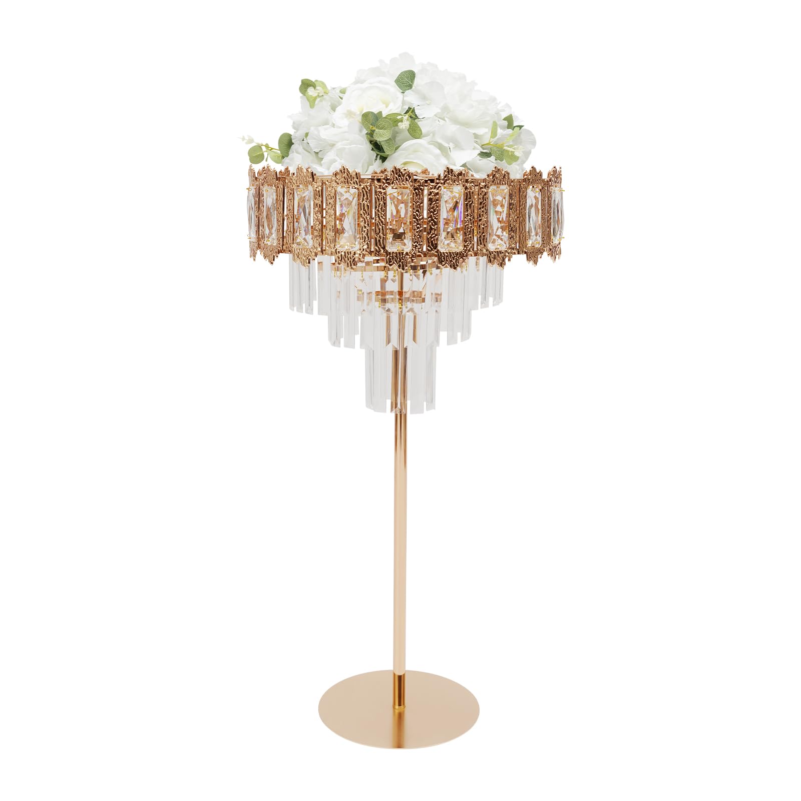 Vaso decorativo da tavolo per matrimonio, altezza 80 cm, in metallo e cristallo, centrotavola per feste di nozze, cene, centrotavola, supporto per fiori per Natale, anniversario