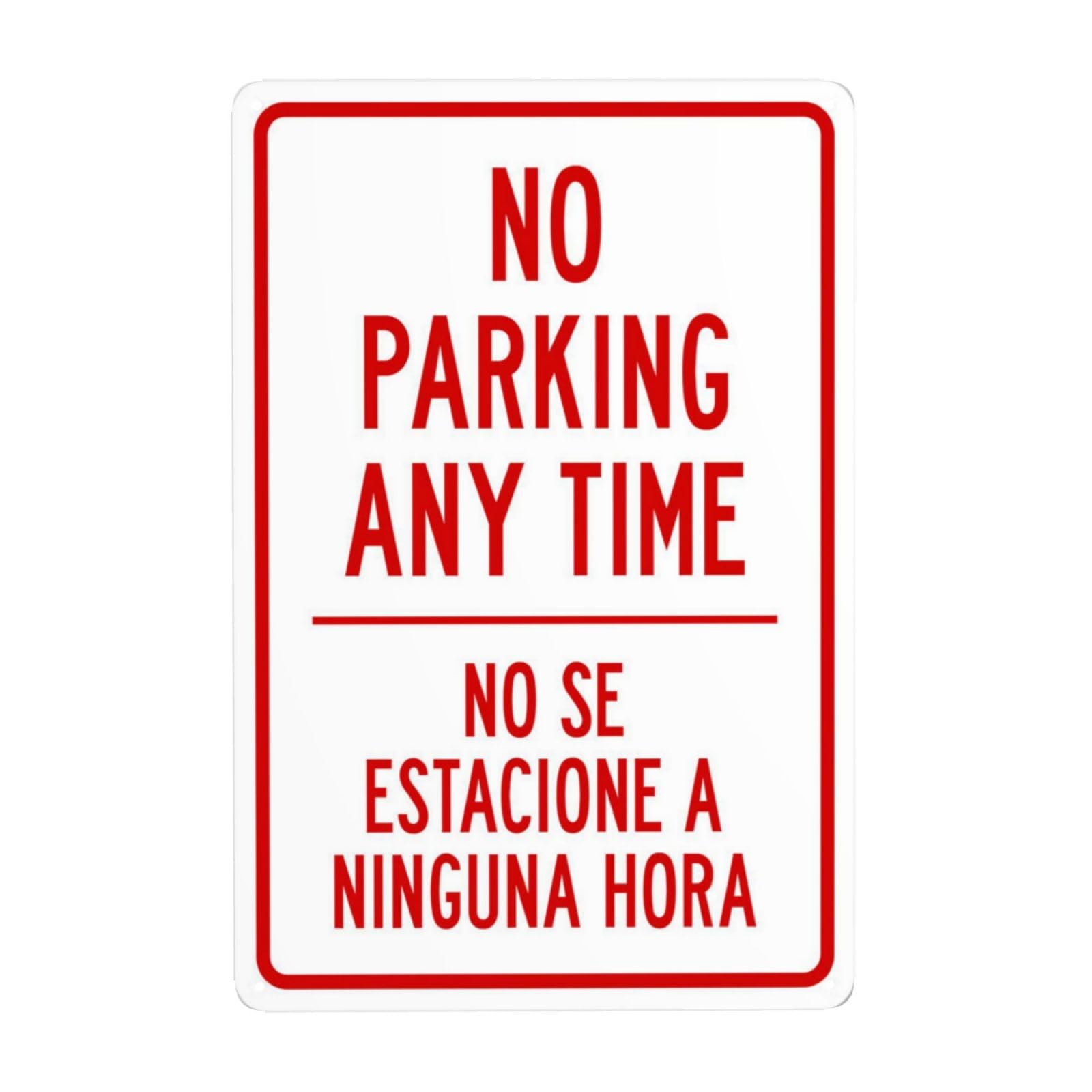 SMAZDFXX No Parking Anytime Bilingual Metal Warning Signs, Cautions Security Tin Sign, Safety Posted Signs for Street Business Wall Decor 12"x16"