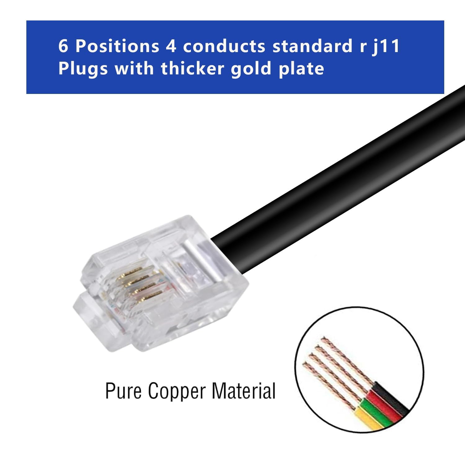 Telefon-Festnetz-Verlängerungskabel, mit Standard-RJ-11 6P4C-Stecker (90 cm, 3 Stück)