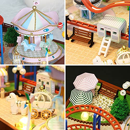 WonDerfulC Vergnügungspark 3D Montiertes Puzzle Modell Szene Spielzeughaus DIY Miniatur Holz Puppenhaus Kit Spieluhr… – Bild 5