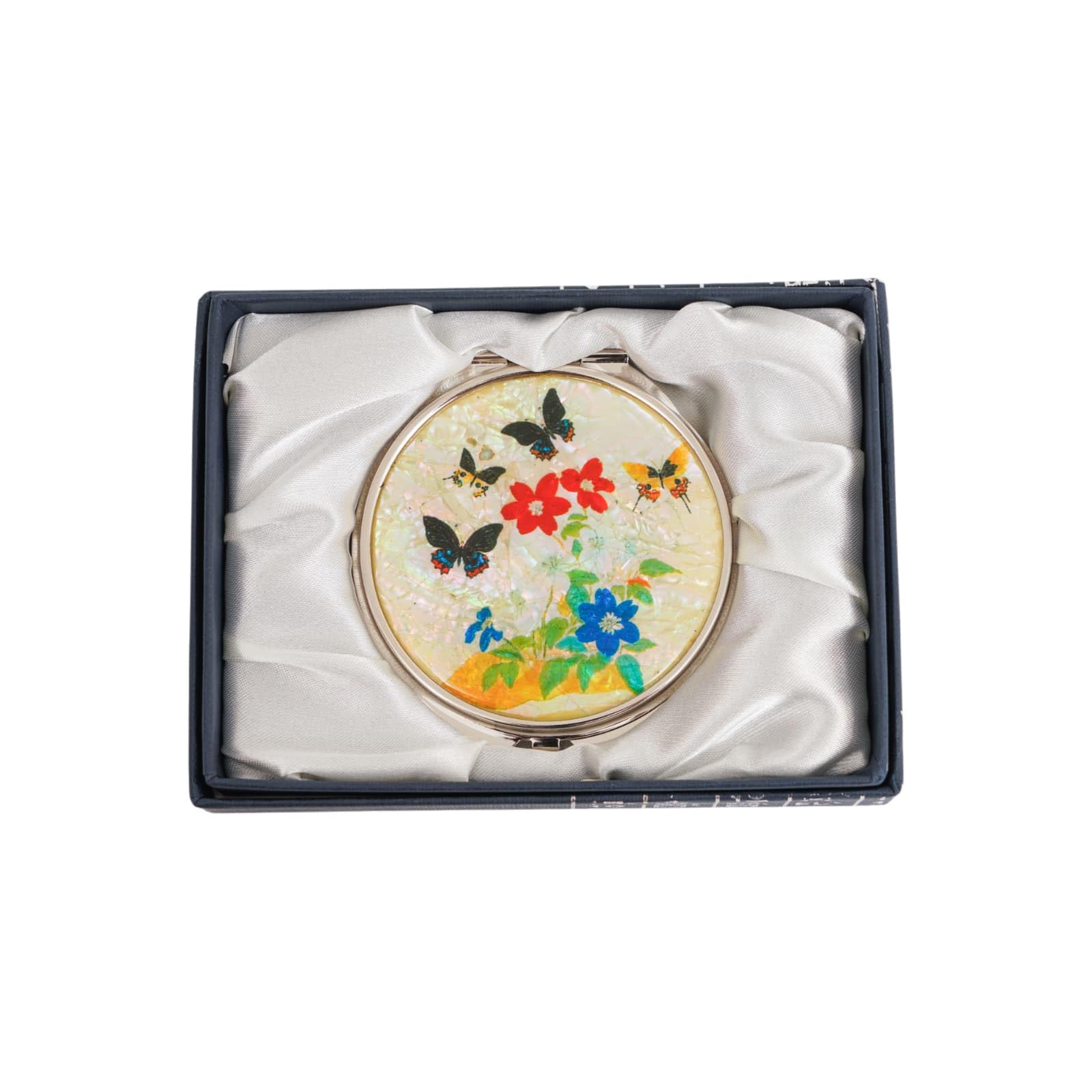February Mountain Mother of Pearl Compact Mirror – Dual Magnification Gift for Women, Mom, Sister – Birthday or Christmas Idea (1, Butterfly Garden)
