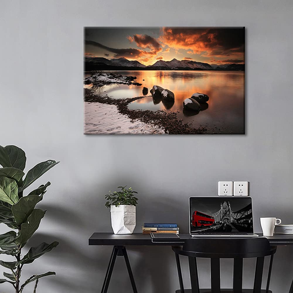 TISHIRON Wall Art Beach Decor Framed 24X16in Sea Dusk Sunset Poster Canvas Print Home Office Decorations for Living Room Seascape - Image 4