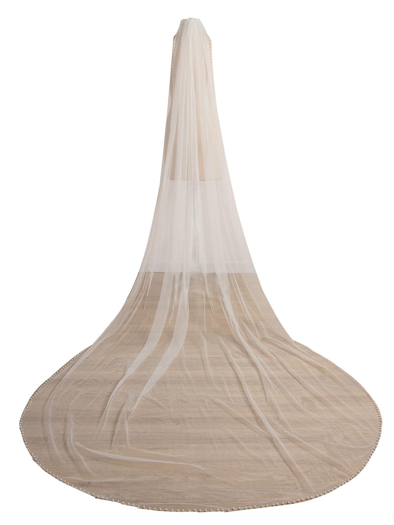 EllieWely Pearl Soft Tulle Wedding Bridal Veil with Metal Comb