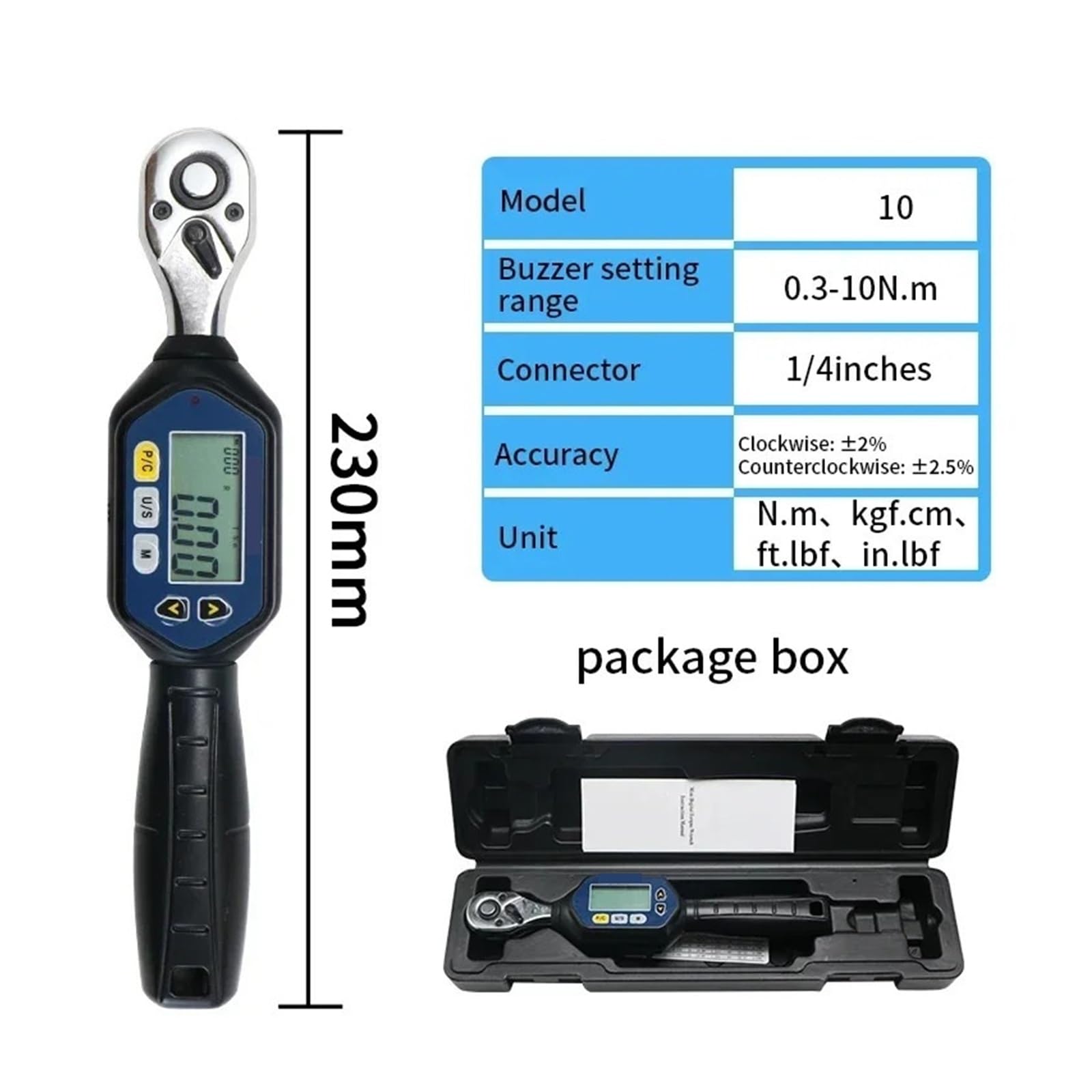 1/4'' 3/8'' 1/2'' Przetwornik klucza dynamometrycznego, dwukierunkowa głowica grzechotkowa Regulowany klucz dynamometryczny Przełączanie wielu jednostek(10)