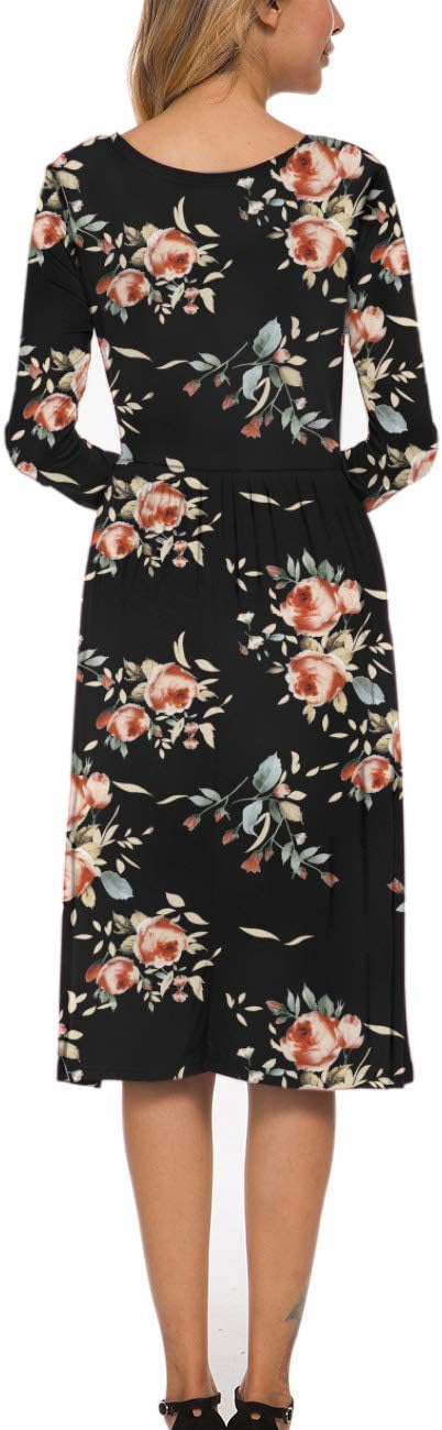 MISFAY Women's Long Sleeve Midi Dress Loose Casual Empire Waist Dresses with Pockets(Rose Black,2XL) - Image 4