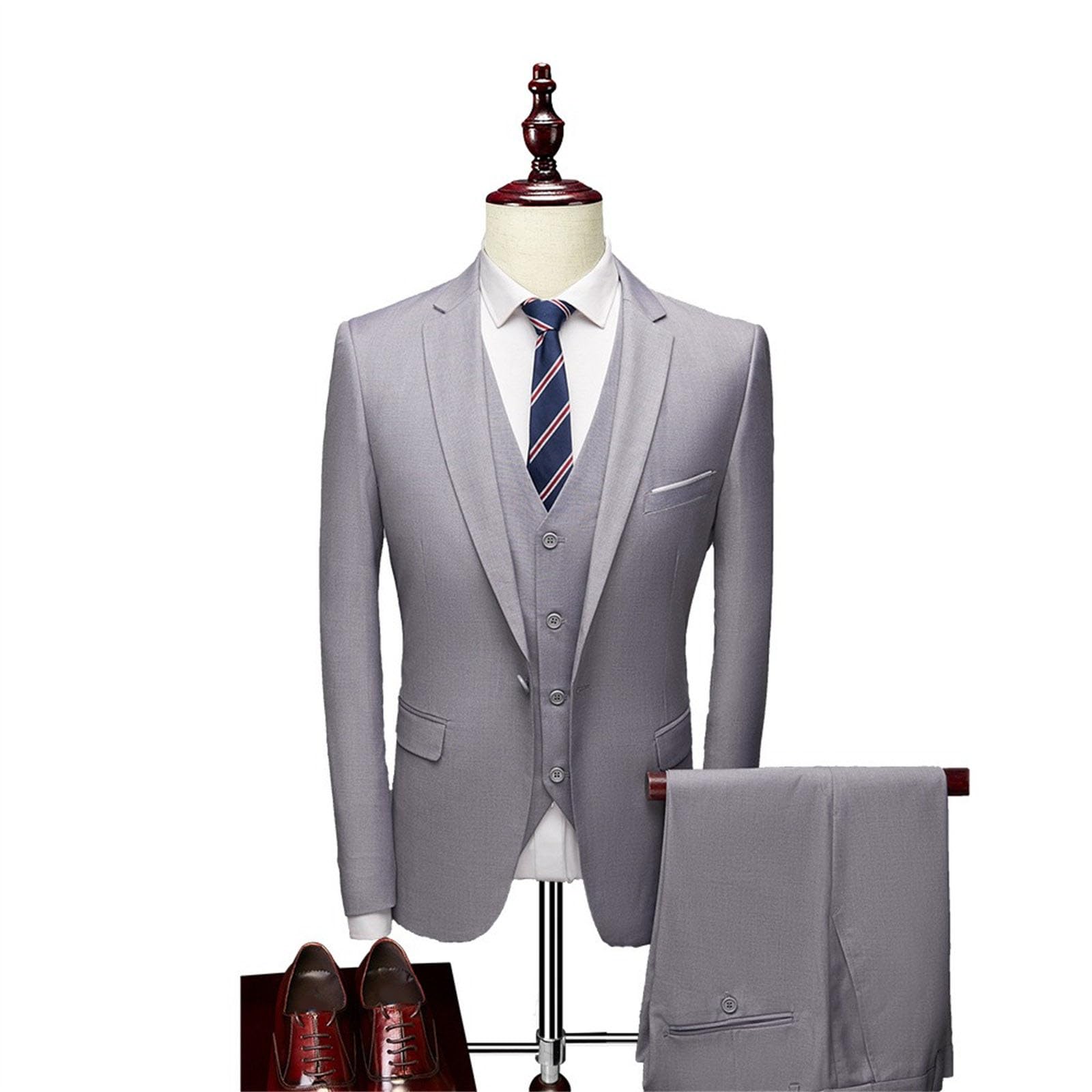 Traje Formal de Hombre de Tres Piezas: Chaqueta Ajustada un botón, Esmoquin para Negocios o Bodas, Chaleco y pantalón.