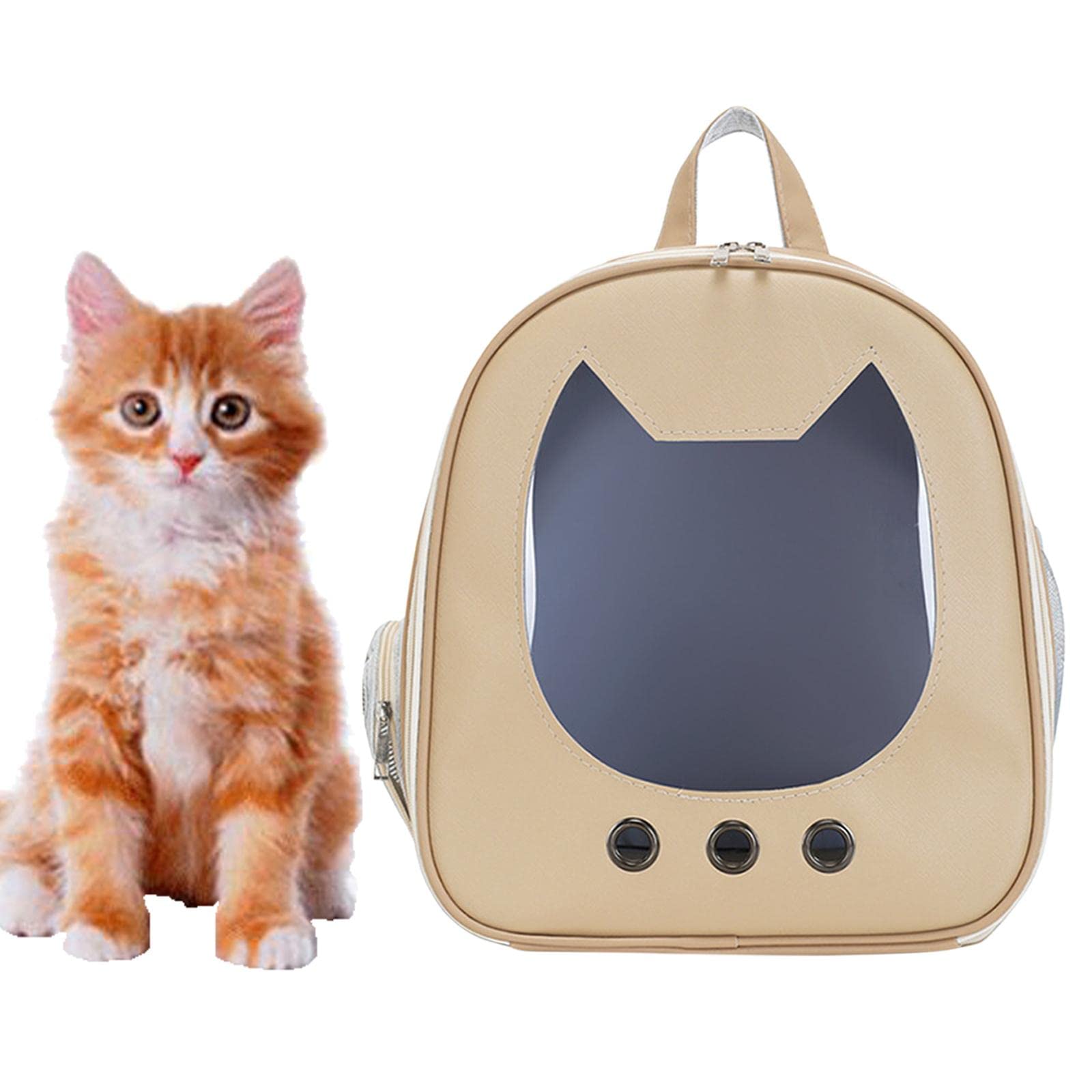 Transportadora Burbuja para Gatos Mochila Transportadora Cápsula Espaciosa Transparente Fabricada en Cuero PU y Tela de Malla Transpirable Apta para, Khaki