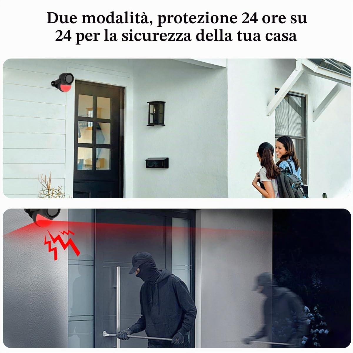 GLOOK Antifurto Allarme Casa Senza Fili con 2 Telecomando, 125dB Sensore Movimento Allarme, Sirena Allarme Perimetrale, Garage, Auto, Porta, Ingresso, Esterno, Finestre, Camper