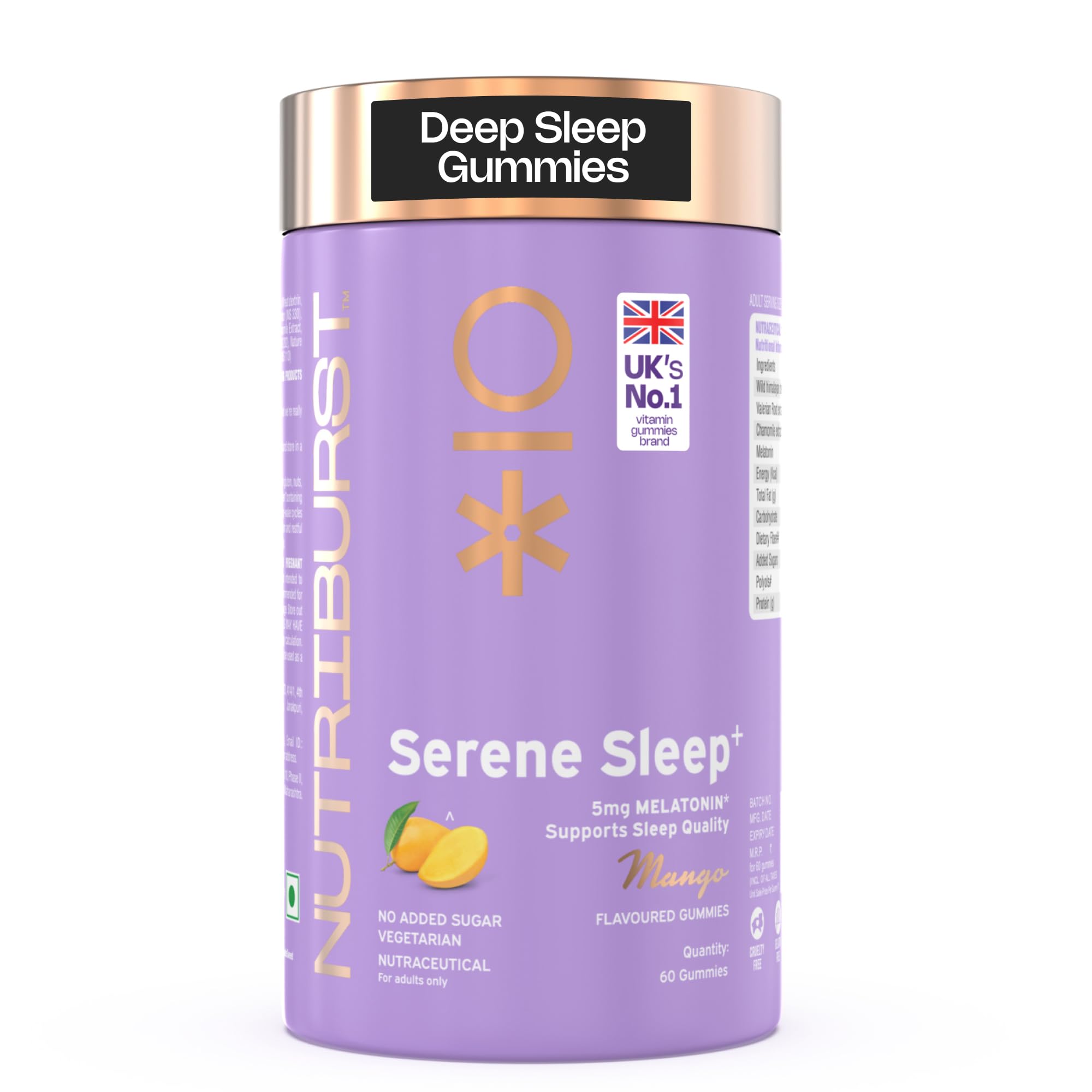 Nutriburst Serene Sleep 5MG Melatonin Gummies for Quality Deep Sleep, Fresh Wake Up | No Stress & Anxiety | Natural Non-Addictive, Non Habit Forming, No Added Sugar Sleep-Aid | Mango Flavor (60 Gummy)