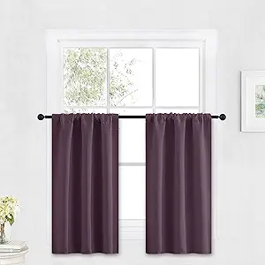 RYB HOME Small Curtains Blackout - Privacy Energy Efficiency Mini Curtains for Kids Bedroom RV Camper Windows Trailer Bathroom Kitchen Cabinet Window Tiers, W 29 x L 36, Plum, 2 Panels