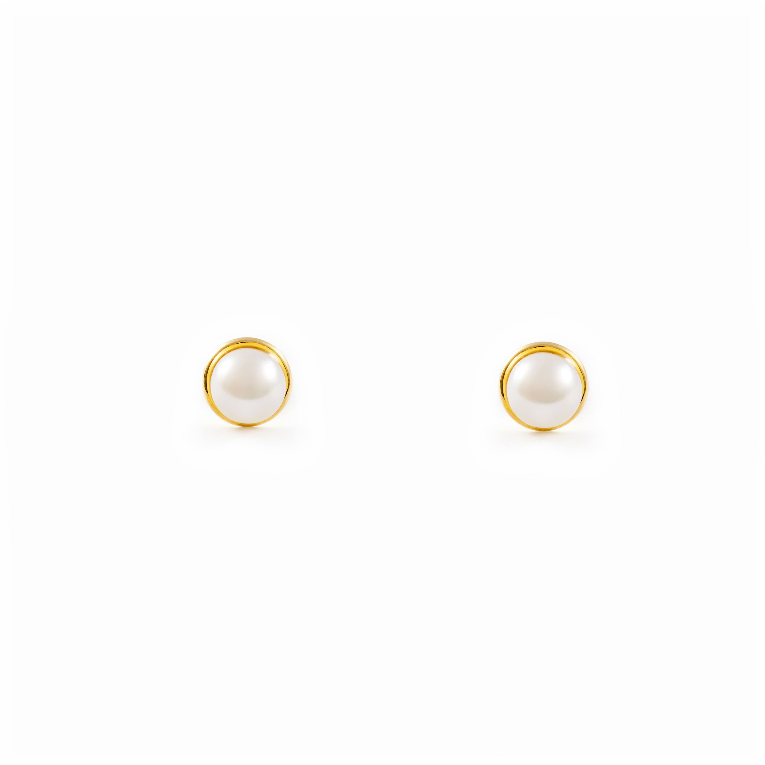 Monde PetitMondepetit T1778P - Pendientes de bebe/niña oro 18 Kilates (18K) orla brillo perla 3 mm. - Estuche Regalo - Certificado de Garantía