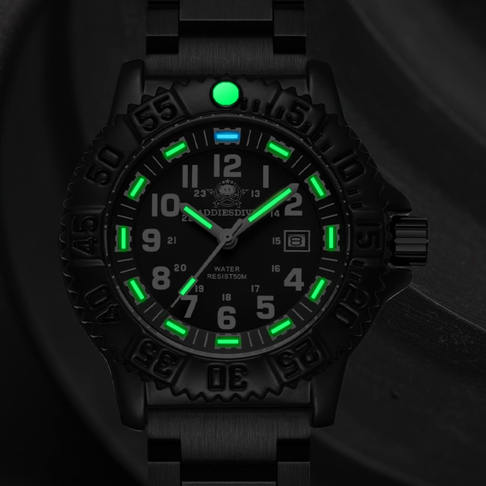 Addiesdive - Reloj de pulsera para hombre, analógico, de cuarzo, deportivo, acero inoxidable, Negro , Pulsera