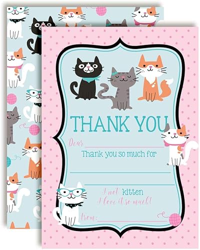 Miniatura 1 de AmandaCreation - Lindas notas de agradecimiento con temática de gatito de peluche para niños, diez tarjetas de relleno en blanco de 4 x 5.5 pulgadas