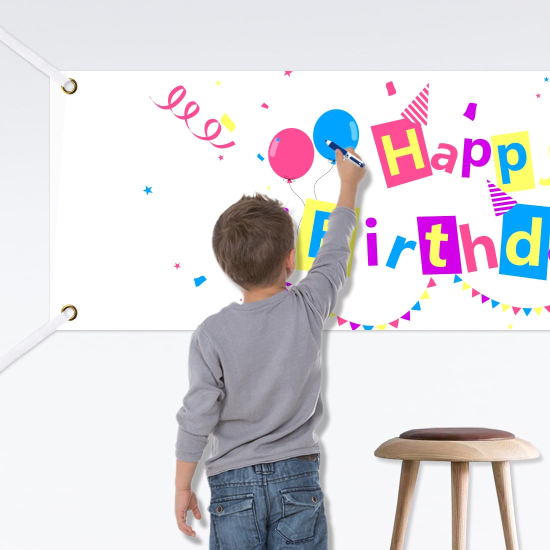 Pinsheng 0,6 x 1,8 m Banner Bianco Verniciabile, Bandiera Bianca in Poliestere con Corda da 6 m