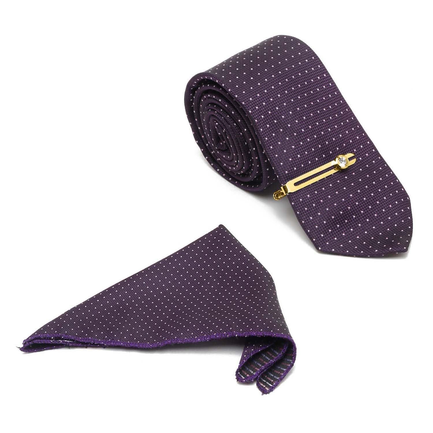 mutaqinoti Mens Purple Silk Necktie Set Incl Pocket Square Golden Tiepin American Style Formal Tie Gift Set for Men (TEGPPR)-picture-34