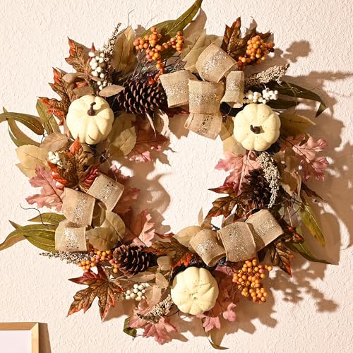 DecorbyHannah Collapsible Thanksgiving Wreaths for Front Door, 24...
