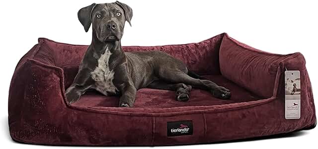 tierlando® Orthopädisches Hundebett Franklin | Hochwertiges Hundesofa | Kuscheliger Teddy-Stoff L+ (110x90 cm) | 29 Bordeaux product image