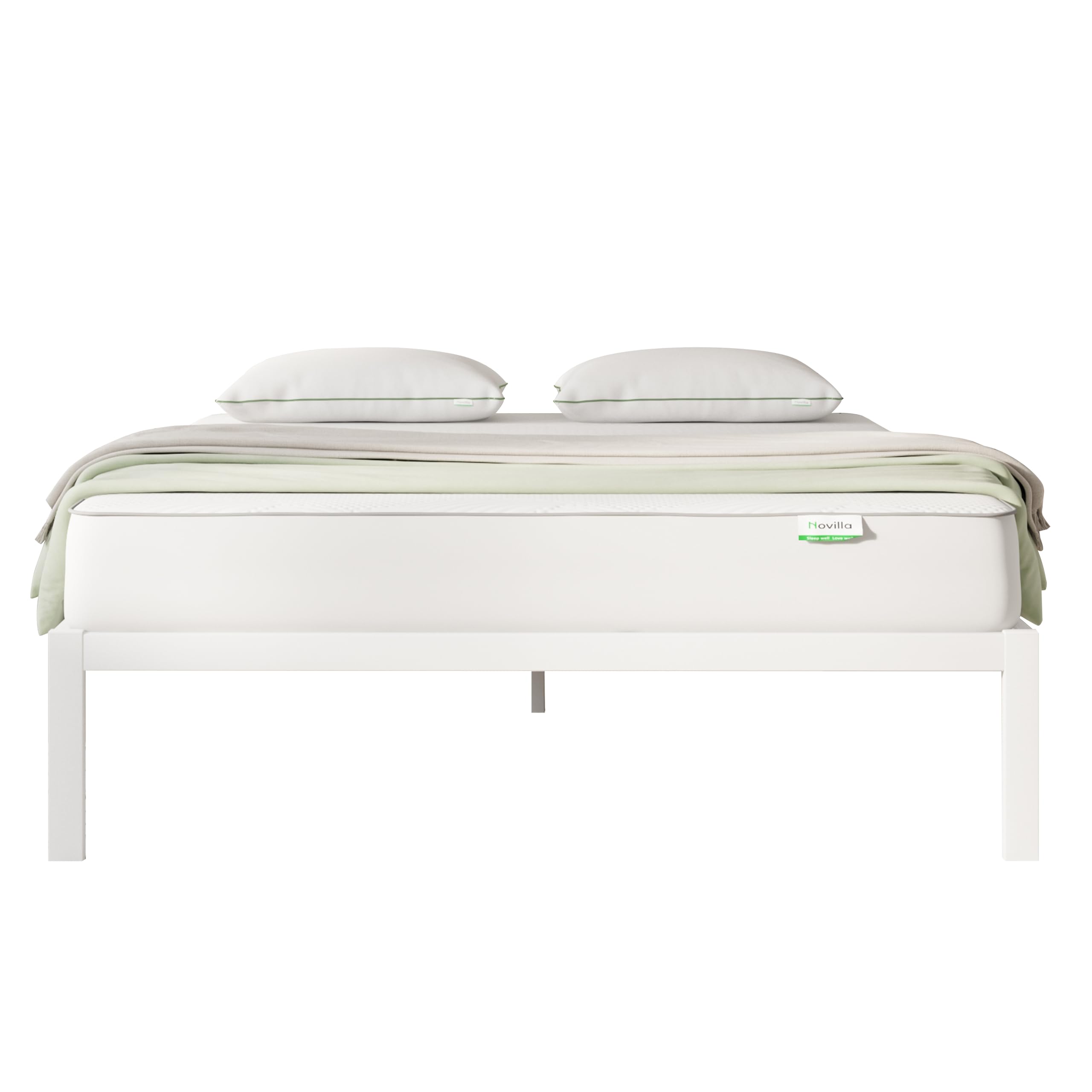 Novilla Rete Letto Matrimoniale 160x190 Struttura Letto a Doghe in Legno, Spazio di Archiviazione Sotto al Letto, Facile da Montare, Perfetto per Tutti Tipi di Letti e Materassi, Bianco