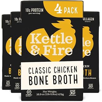 Chicken Bone Broth Soup by and Pack of 4, Keto Diet, Paleo Friendly, Whole 30 Approved, Gluten Free, with Collagen, 10g of protein,16.9 Oz (Pack of 4)