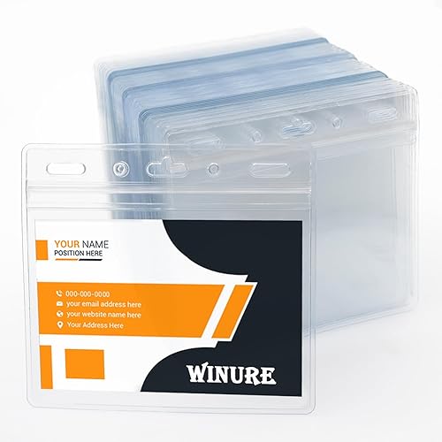 Miniatura 5 de 50 portatarjetas impermeables (se ajusta a insertos de 4 x 3 pulgadas), soporte horizontal para credencial de nombre, soporte sellable con