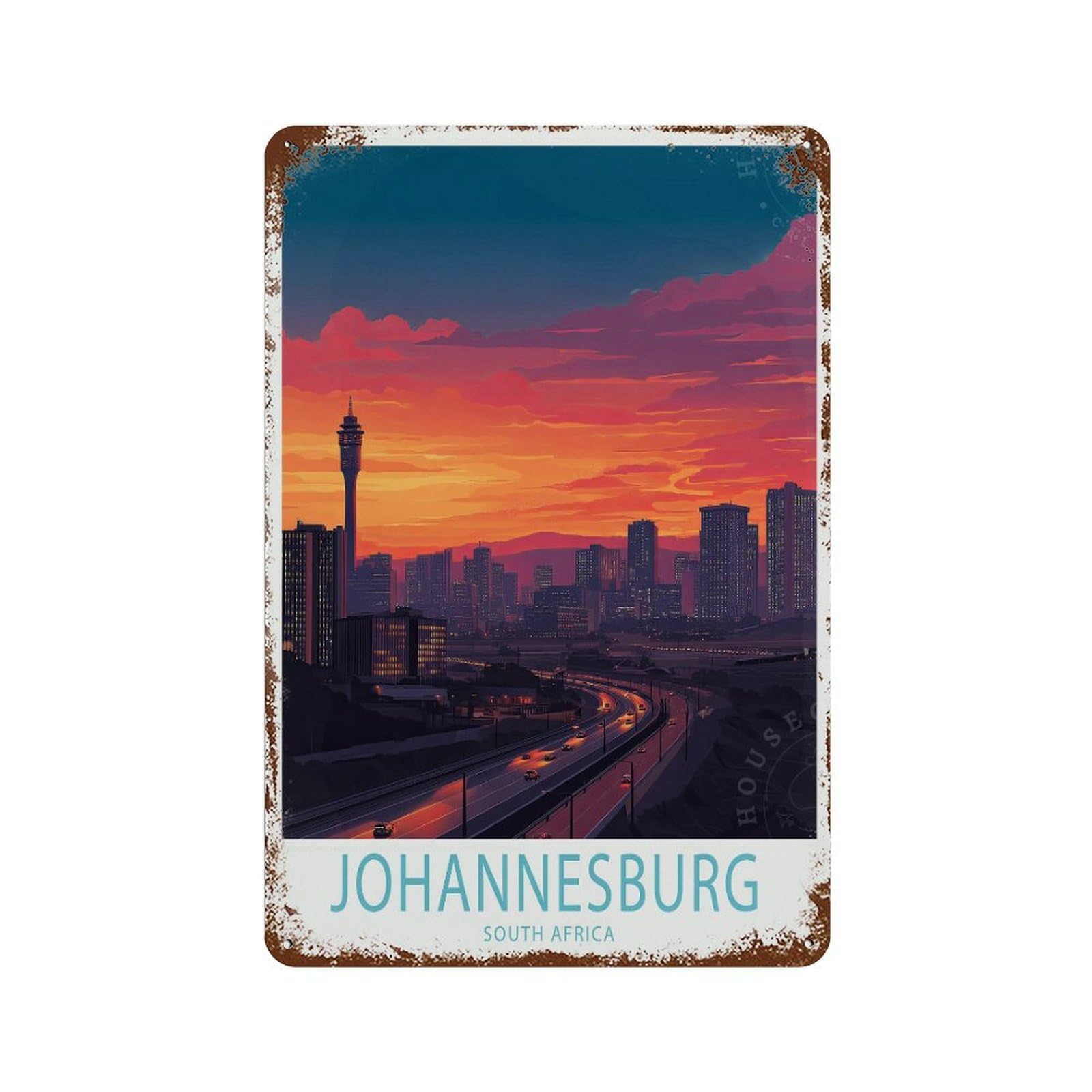 xiaoxiaoshen Johannesburg South Africa Travel Birthday Present Wall Decor Art Metal Tin Poster Modern Home Decor Art Home Bar Shop Decorations Vintage Sign 30x20cm
