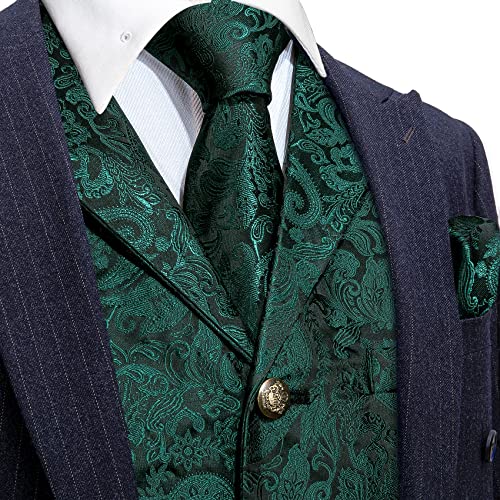 Image of Barry.Wang Mens Silk Lapel /Shawl Collar Vest Tie Sleeve Holder Set Formal /Casual Paisley Vests Wedding Tuxedo Waistcoat