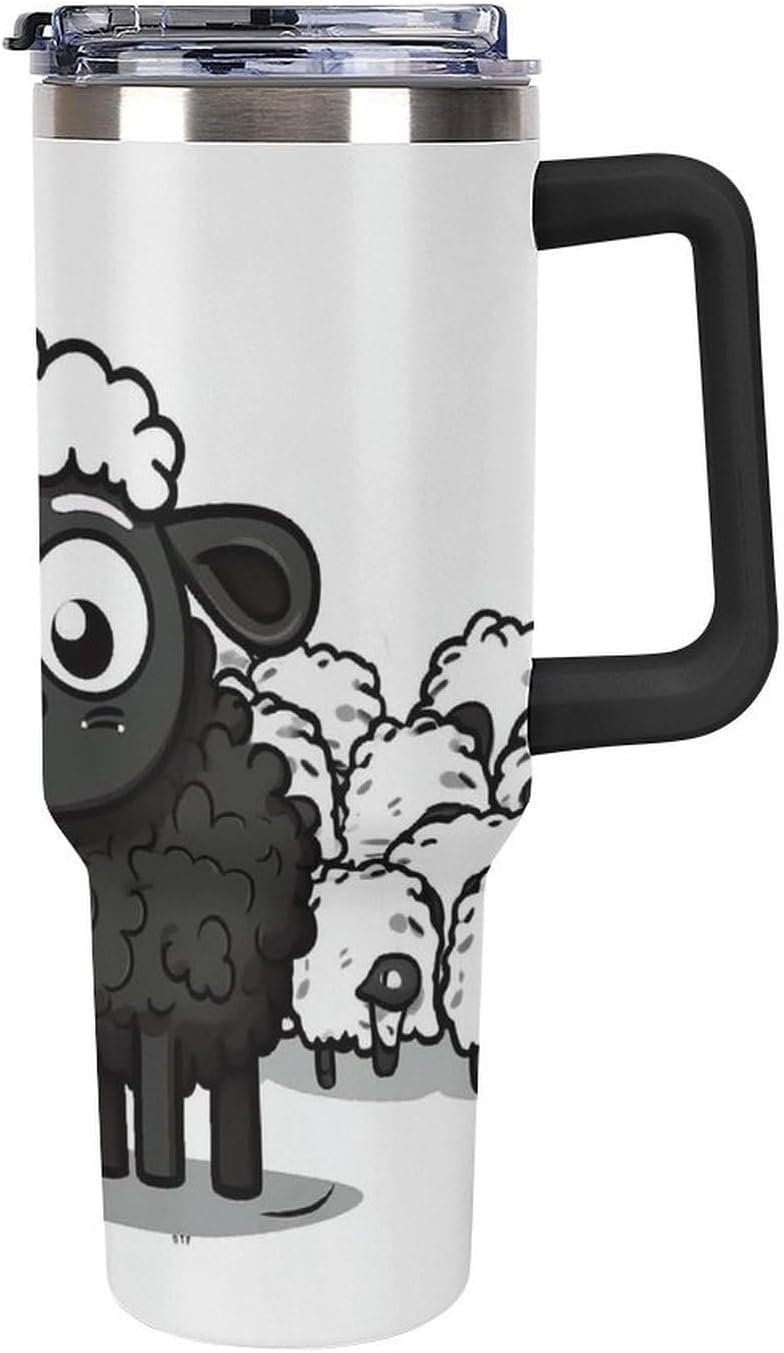 40 Oz Tumbler with Straw And Lid Cartoon Black White Sheep Insulated Travel Coffee Mug Stainless Steel Water Bottle Vacuum Insulated Tumblers for Sport Work Car Travel Weekends
