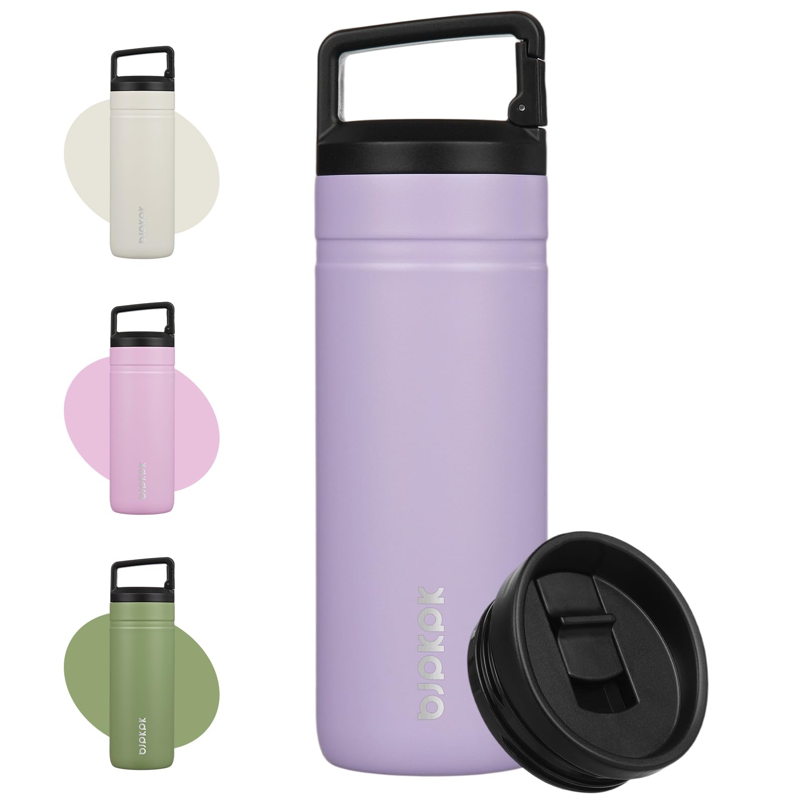 BJPKPK Insulated Water Bottle with 2 Lids,600ml Double Wall Stainless Steel Vacuum Tumbler Travel Coffee Mug,Wide Mouth Thermal Cup,Purple