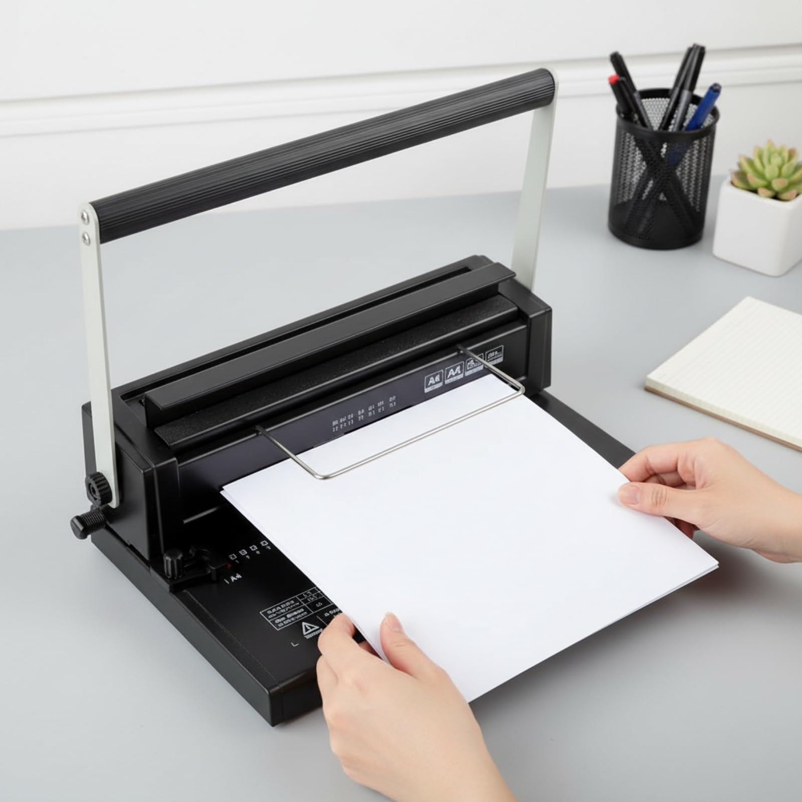 TISHITA Rilegatrice a Doppio Spirale con Perforatore Integrato Regolabile Rilegatrice Manuale a Filo con Doppia Maniglia da Scrivania per Casa