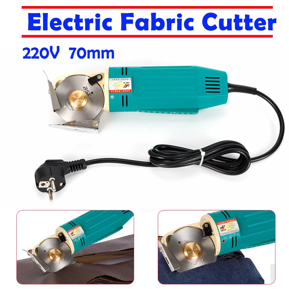 Taglierina elettrica industriale per tessuti, 170 W, 220 V, con lama in acciaio da 70 mm, spessore di taglio fino a 25 mm, lama di ricambio, cavo di alimentazione lungo, per tessuti, pelle, carta