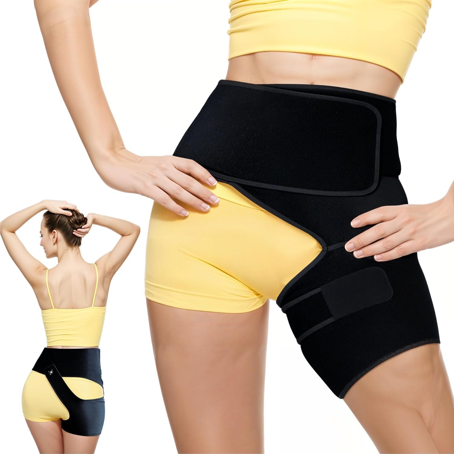Astorn de hanche pour soulager la douleur sciatique – Bande de compression réglable pour l'aine, la cuisse, les ischio-jambiers, l'arthrite, la bursite et les blessures – Jambe gauche – Taille L.