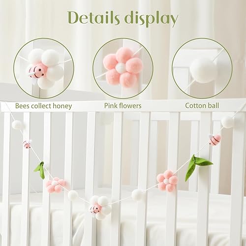 Miniatura 10 de Móvil de bebé para cuna, cuna de bebé, móvil para niños y niñas, diseño bohemio de flores de abeja, decoración de guardería, juguete calmante, juego