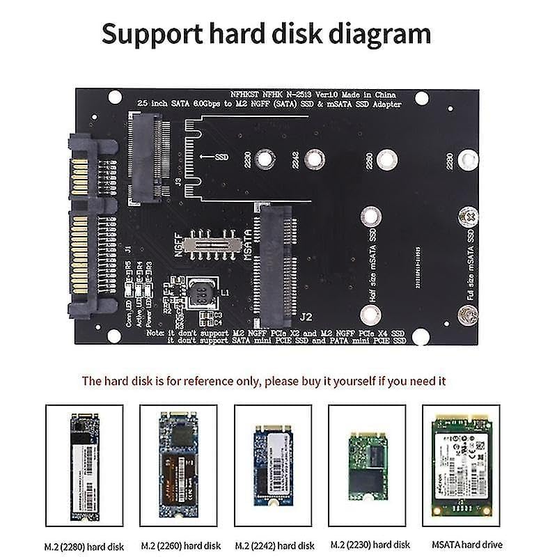 Tobo 2 in 1 Combo NGFF M.2 SATA & mSATA SSD to 2.5inch SATA3.0 Adapter Converter Card,M.2 (NVMe & AHCI) SSD Can not be Supported (TD-423HS) - Image 4