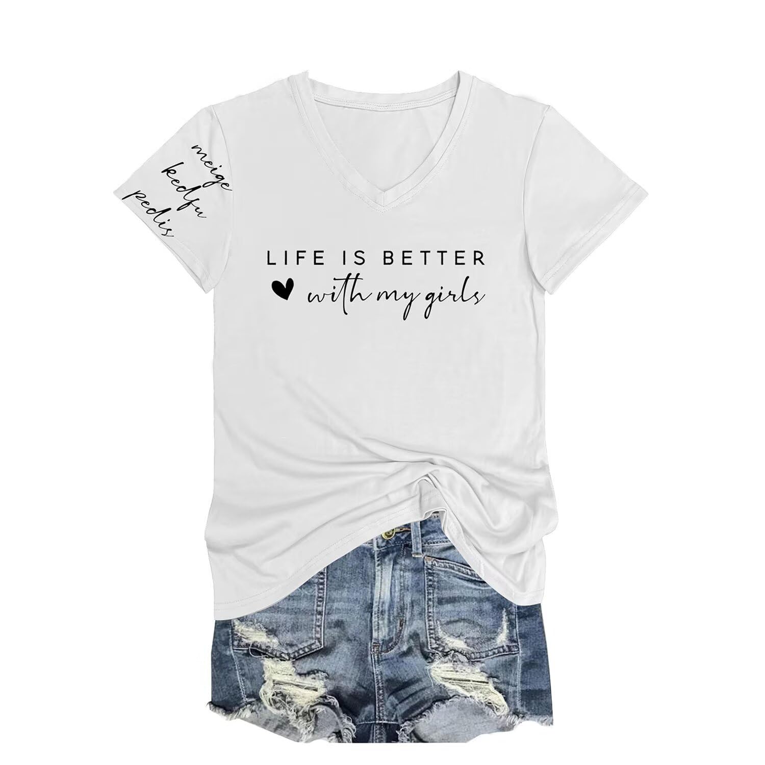 YRHGNMK Personalized Mama Shirt Women Life is Better Custom V Neck T-Shirt Customized Name on Sleeve Mom Grandma Tshirts Top