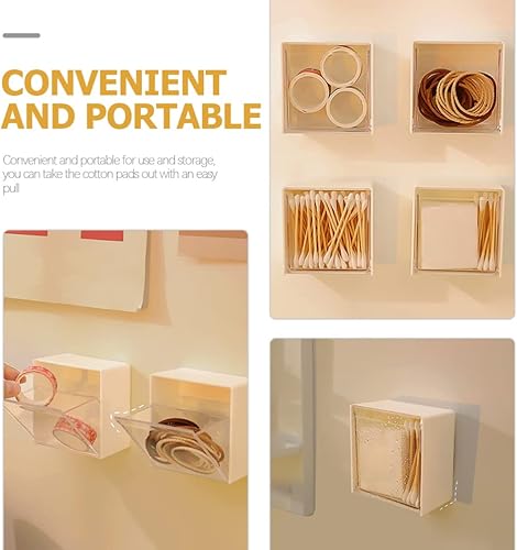 Miniatura 9 de Beaupretty Soporte de escritorio para montaje en pared, hisopos de algodón cosméticos, bolas de algodón, caja de almacenamiento redonda de algodón,