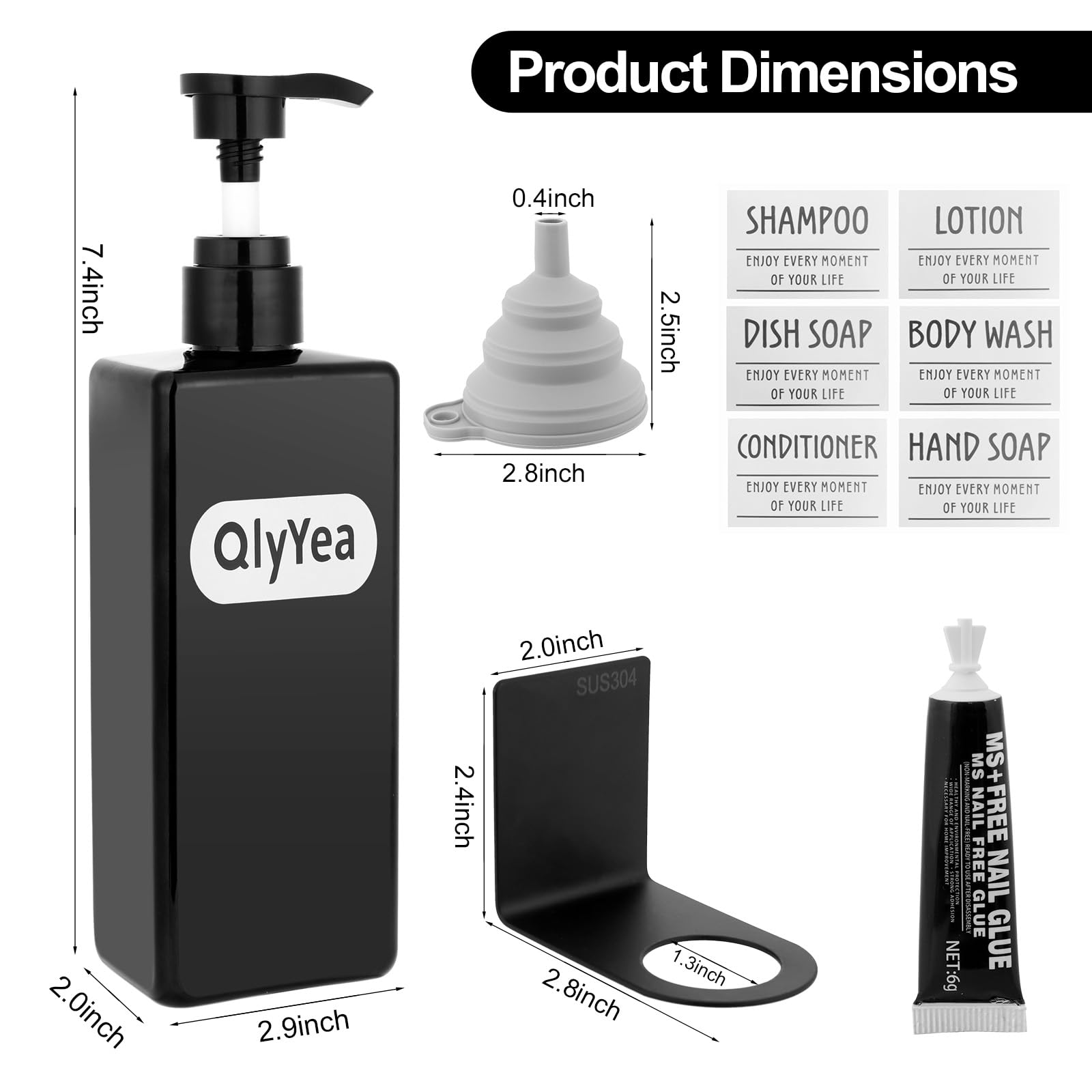 Set 3 Dispenser Sapone Da Muro Senza Forare - Capacità 500 Ml, Con Etichette, Per Bagno, Doccia E Cucina - Nero - Foto 8